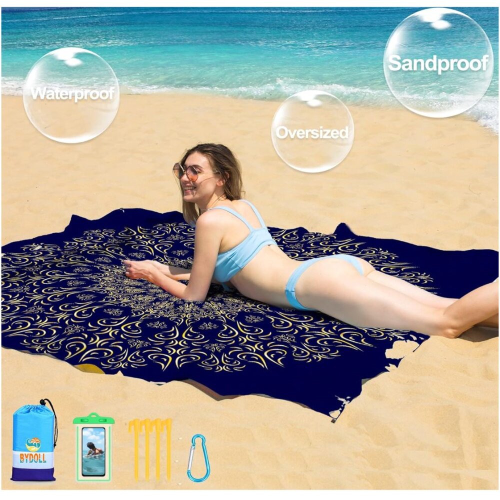 Big Beach Blanket for 1-4 adults Sandproof Waterproof 78''X81'' - Picture 3 of 5